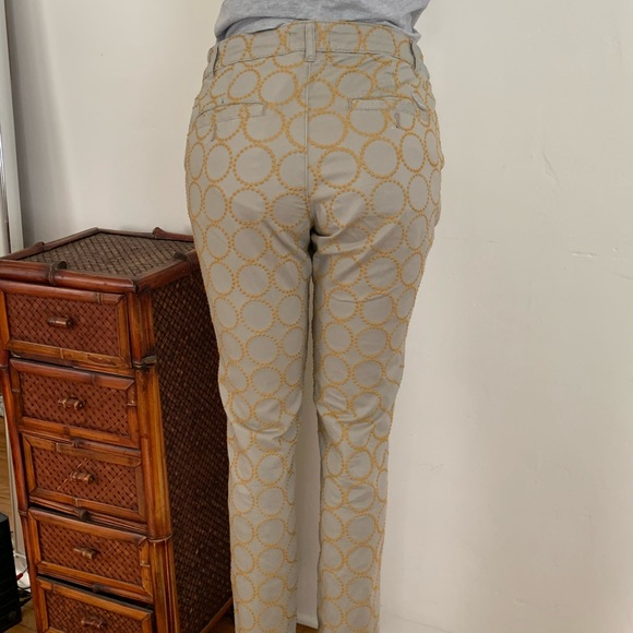 Anthropologie khaki pants with yellow embroidery cropped size 28 - Picture 3 of 5